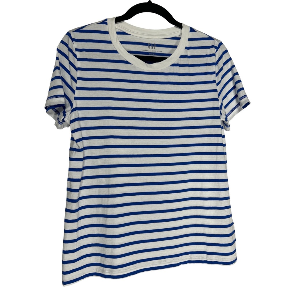 Gap Women Blue White Striped Organically Grown Cotton T-Shirt S Petite